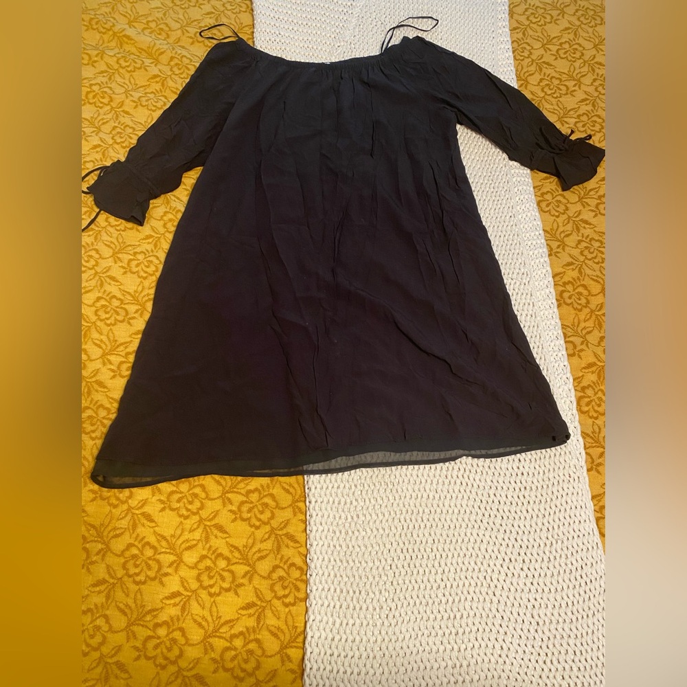 LOFT Black Off-the-Shoulder Sundress with Cuffed 3/4 Sleeves